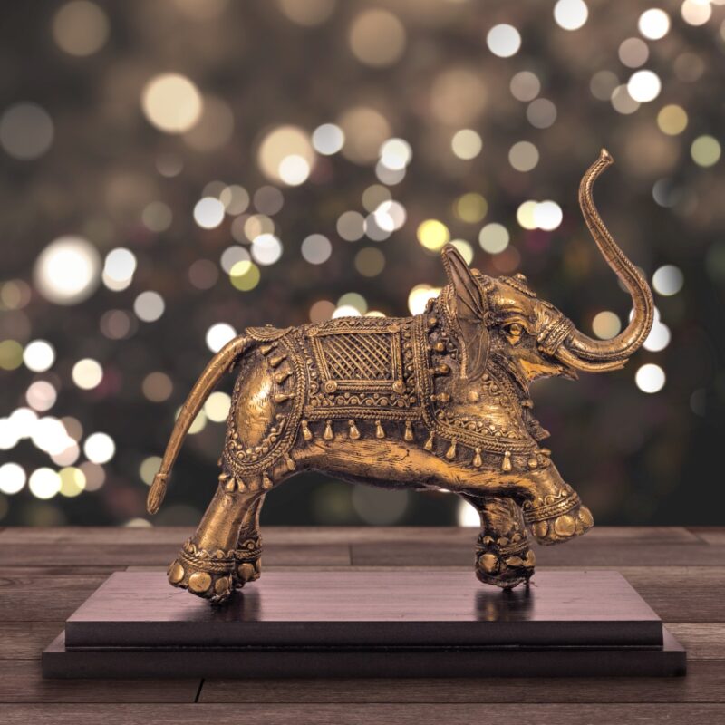 Dhokra Art Elephant standing on Base