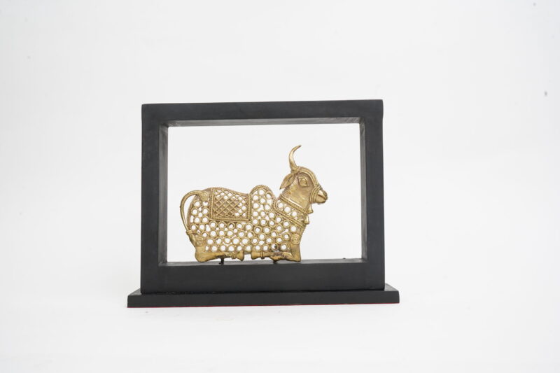 Brass Nandi in Wooden Frame