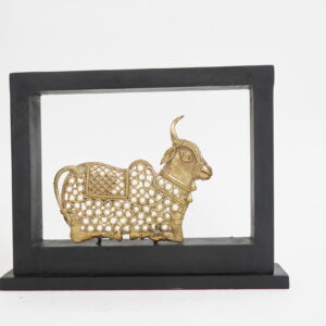 Brass Nandi in Wooden Frame