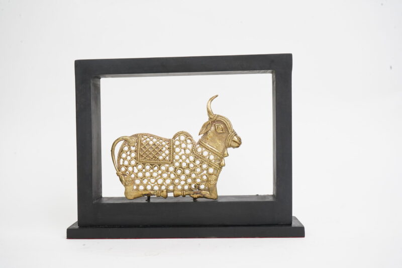Brass Nandi in Wooden Frame