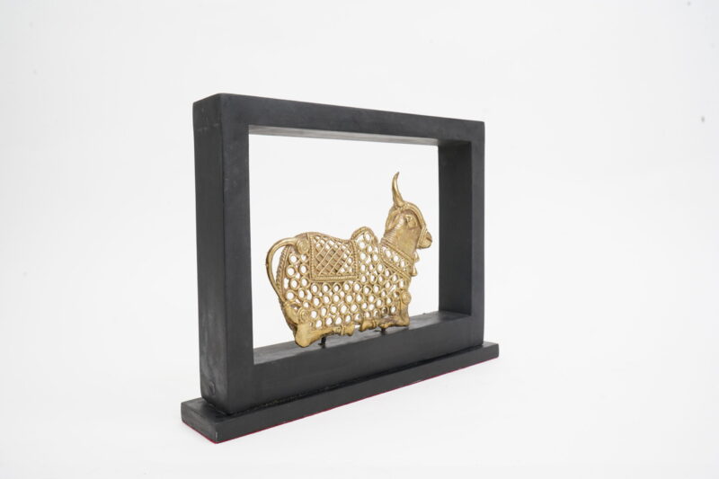 Brass Nandi in Wooden Frame