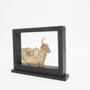 Brass Nandi in Wooden Frame