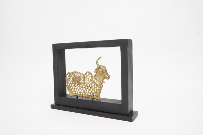 Brass Nandi in Wooden Frame