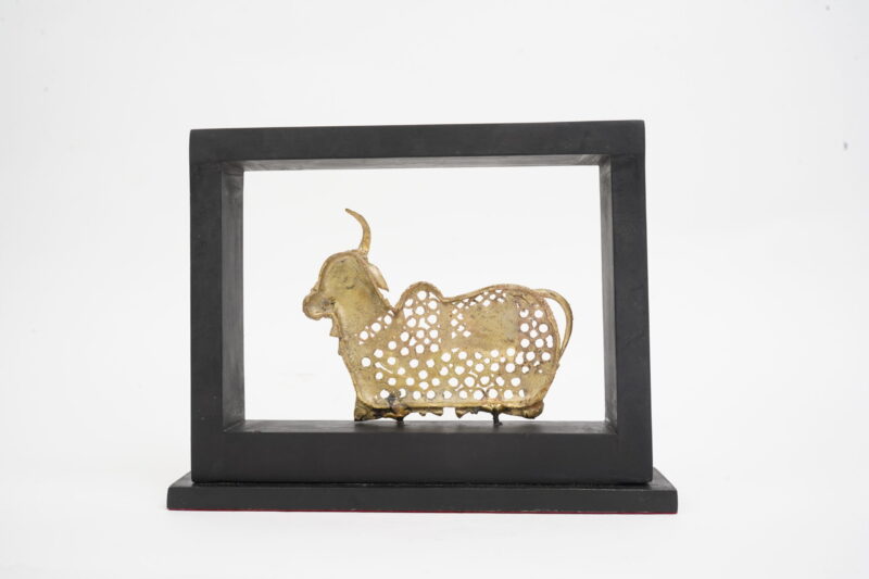 Brass Nandi in Wooden Frame