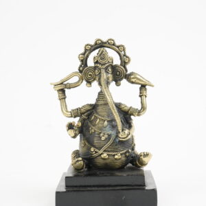Handcrafted Dhokra Ganesha Idol on Wooden Base