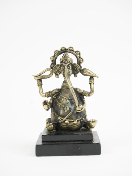 Handcrafted Dhokra Ganesha Idol on Wooden Base