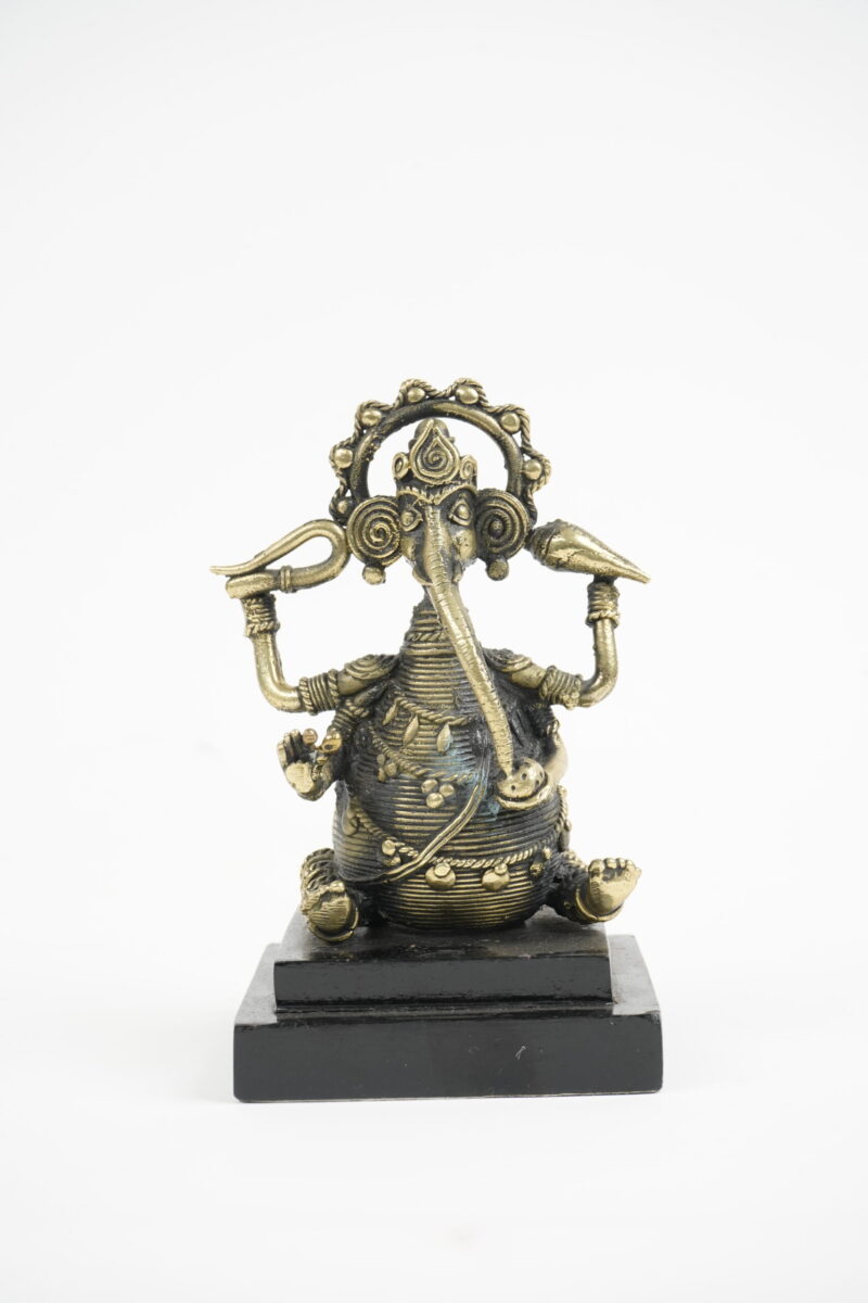 Handcrafted Dhokra Ganesha Idol on Wooden Base