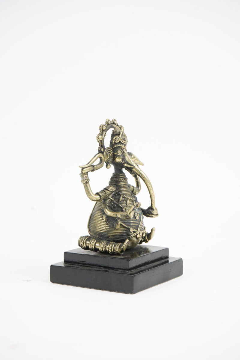 Handcrafted Dhokra Ganesha Idol on Wooden Base