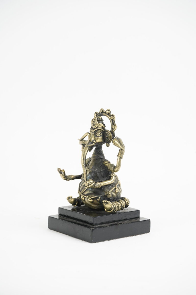 Handcrafted Dhokra Ganesha Idol on Wooden Base