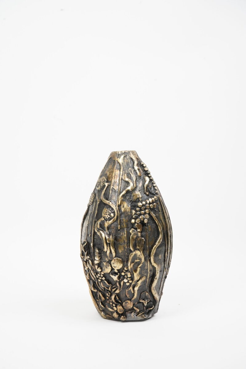 Antique Brass-Finish Embossed Metal Vase