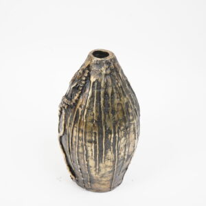 Antique Brass-Finish Embossed Metal Vase