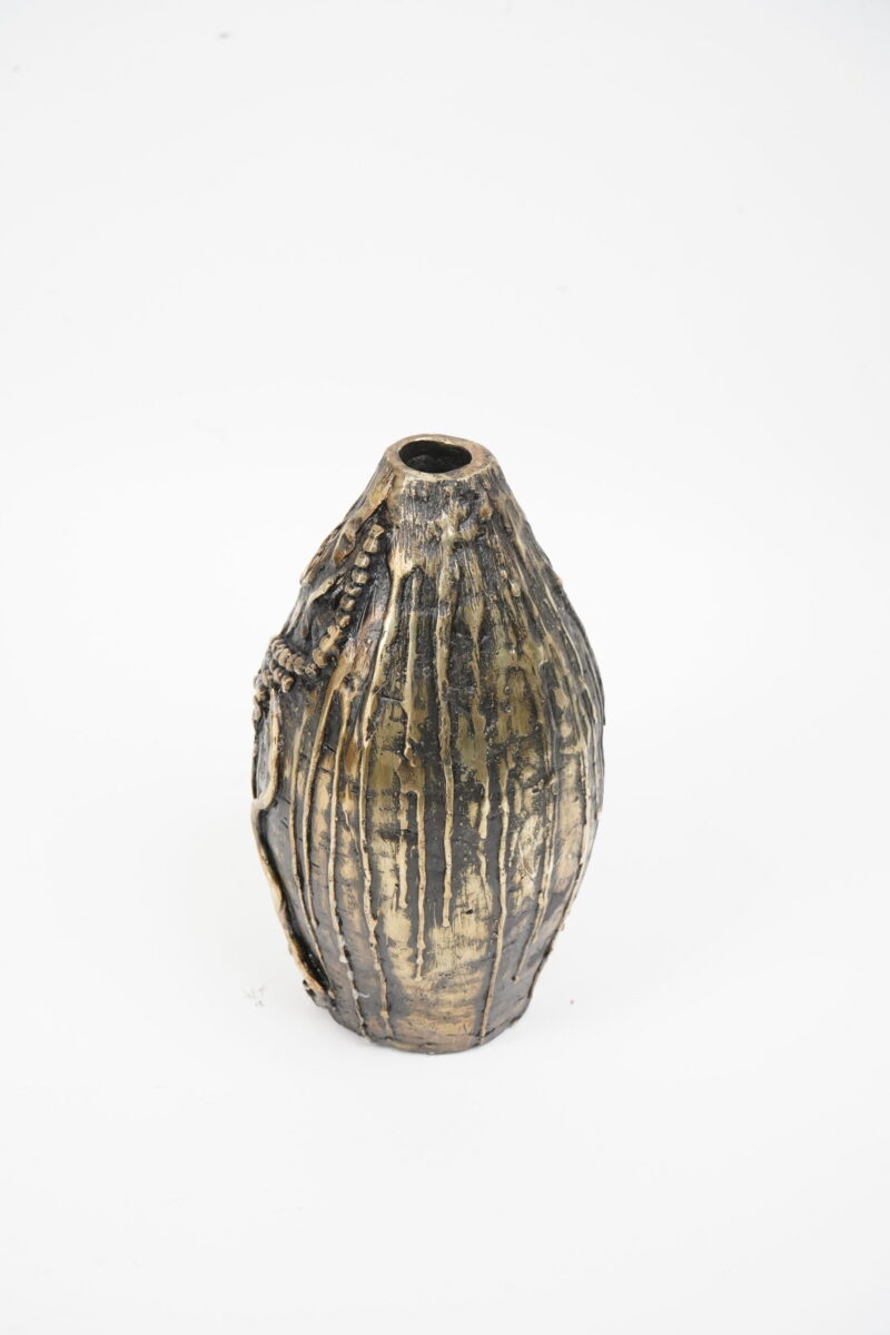 Antique Brass-Finish Embossed Metal Vase